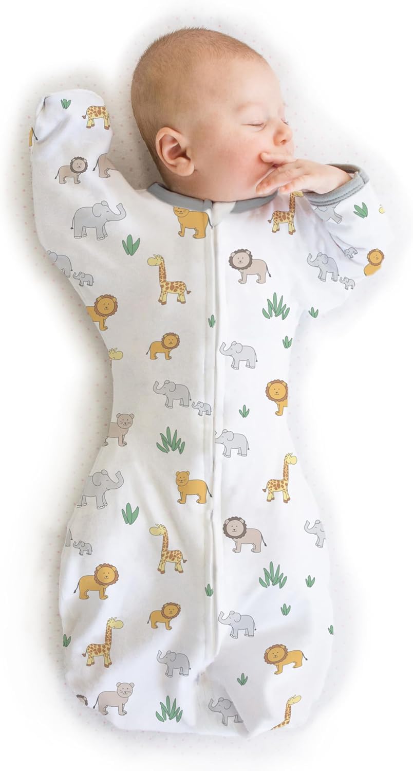 On Safari Amazing Baby Transitional Swaddle Sack - Arms Up Sleeves & Mitten Cuffs, Small 0-3 Months