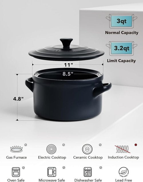 LE TAUCI 3 Qt Ceramic Dutch Oven - Lightweight, Non-Toxic Bread Baking with Silicone Sling | Oven & Dishwasher Safe, Midnight Blue