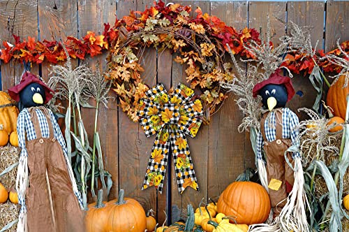 2-Pack Fall Wreath Bows - Black & White Buffalo Plaid Decor for Front Door