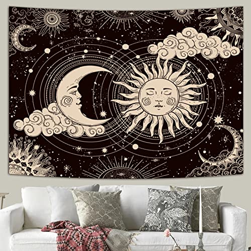 Sun and Moon Wall Tapestry - Aesthetic Black Wall Hanging (51.2" x 59.1")