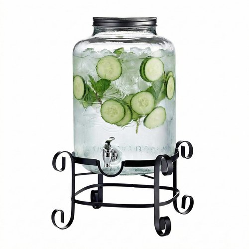 Style Setter Beverage Dispenser Cold Drink Dispenser w/ 3-Gallon Capacity Glass Jug, Metal Stand & Leak-Proof Acrylic Spigot Great for Parties, Weddings & More