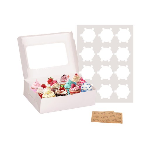 Yeplan 5 Packs Cupcake Boxes 12 Count,White Cupcake Carriers with Window,13.4x9.8x4 Inches Cookie Boxes,Cupcake Containers,Bakery Boxes
