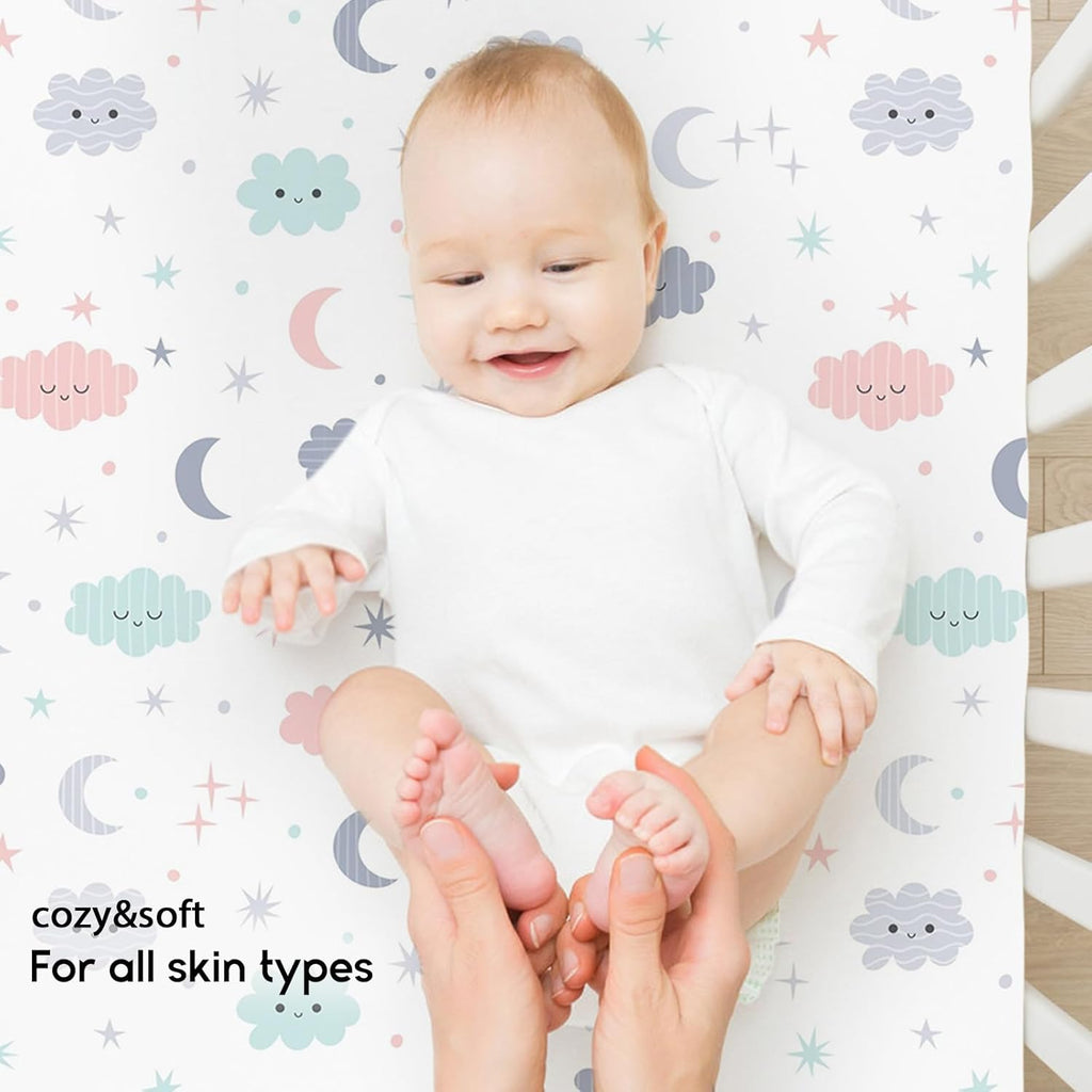Yoofoss Fitted Pack and Play Sheets - Soft, Breathable Mini Crib Sheets 2-Pack in Cloud Color