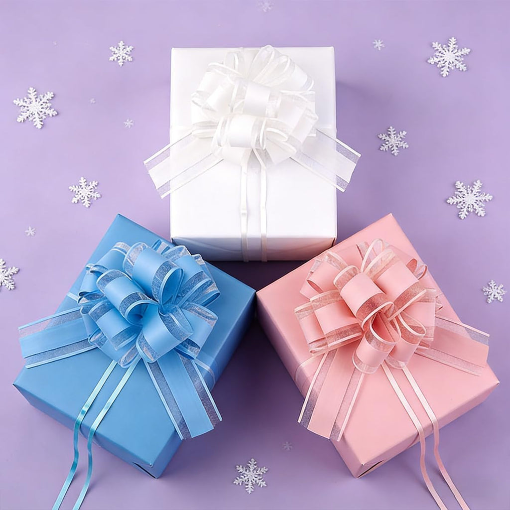 Skiennix 8 PC Large Pull Bows - 6 Inch Gift Wrapping Ribbons for Parties & Weddings | Pink