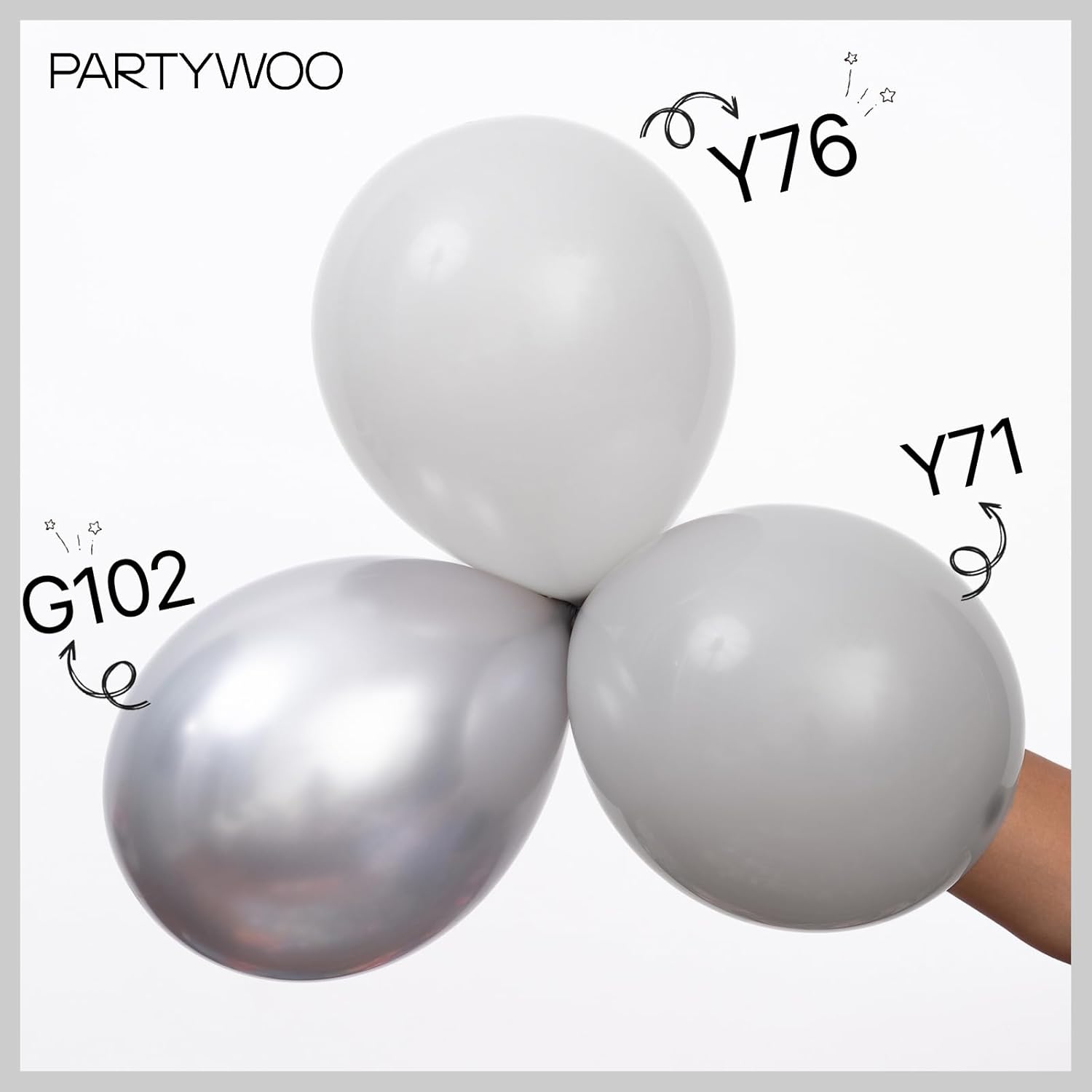 PartyWoo Gray Balloons - 152-Piece Matte Gray Latex Balloon Arch Kit | Perfect for Baby Showers, Graduations, Weddings & Birthdays