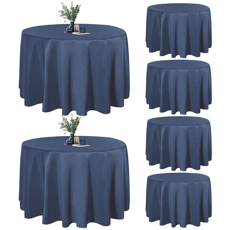 Easy-Going 6 Pack White Tablecloths 120 Inch-Round for 8 Ft Round Table, Washable Polyester Waterproof Stain Resistant Table Cloth, Decorative Table Cover for Kitchen, Dining Tables, Events