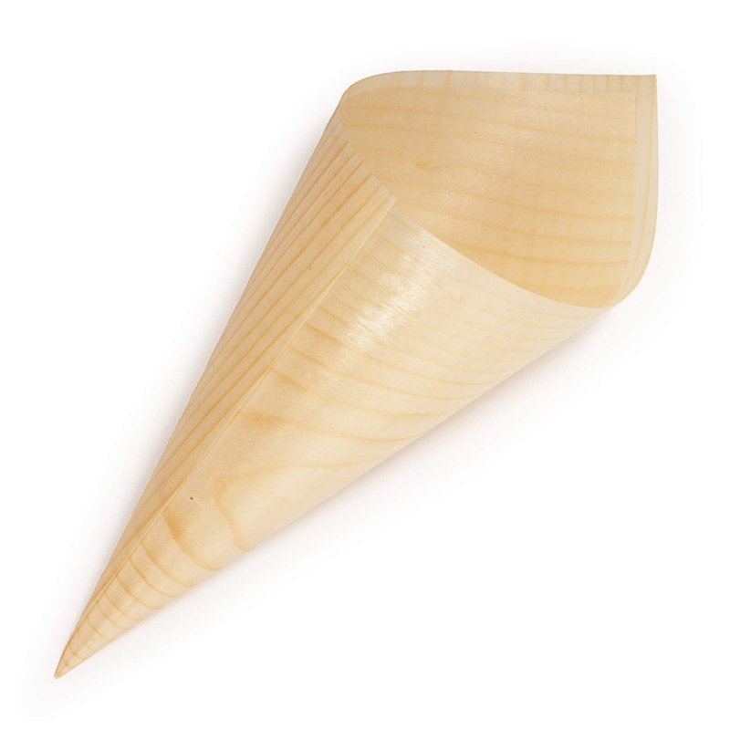 BambooMN - Disposable Food and Appetizer Wood Cones - 7.9" x 3" - 100 Pieces