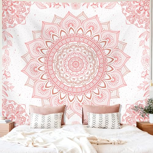 Pink Boho Mandala Wall Tapestry - Aesthetic Floral Decor for Bedroom & Dorm