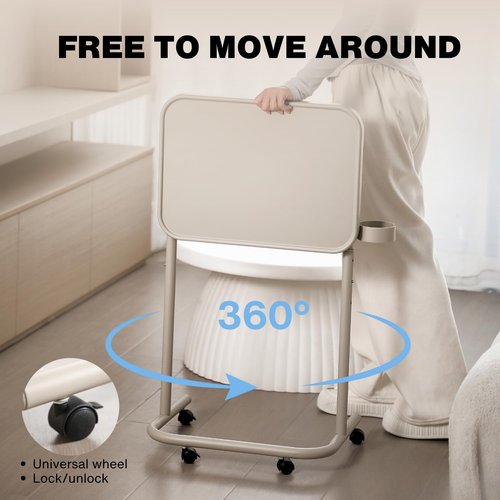 Keepo Metal TV Tray with Wheels/Casters, Side End Table, Adjustable Meal Tray, Folding Laptop Table with 3 Heights, 0 to 90 Degrees Tilt Angles, Portable Over Bed & Sofa Stand Desk (Gray Green)