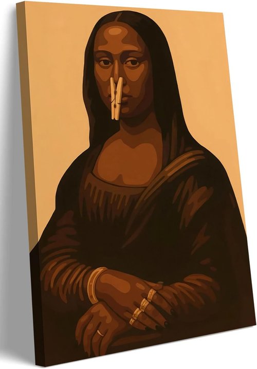Mona Lisa Wall Art - Funny Black Woman Canvas Print for Bathroom Decor | Perfect for Shower Room