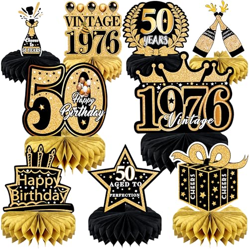 50th Birthday Party Table Decorations - Black and Gold Honeycomb Decor