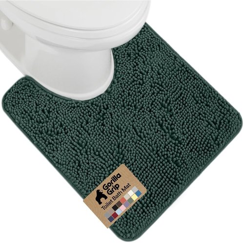 Gorilla Grip Plush Chenille Bath Rug Mat - Soft Microfiber, Machine Washable, Hunter Color, Oval Toilet Base
