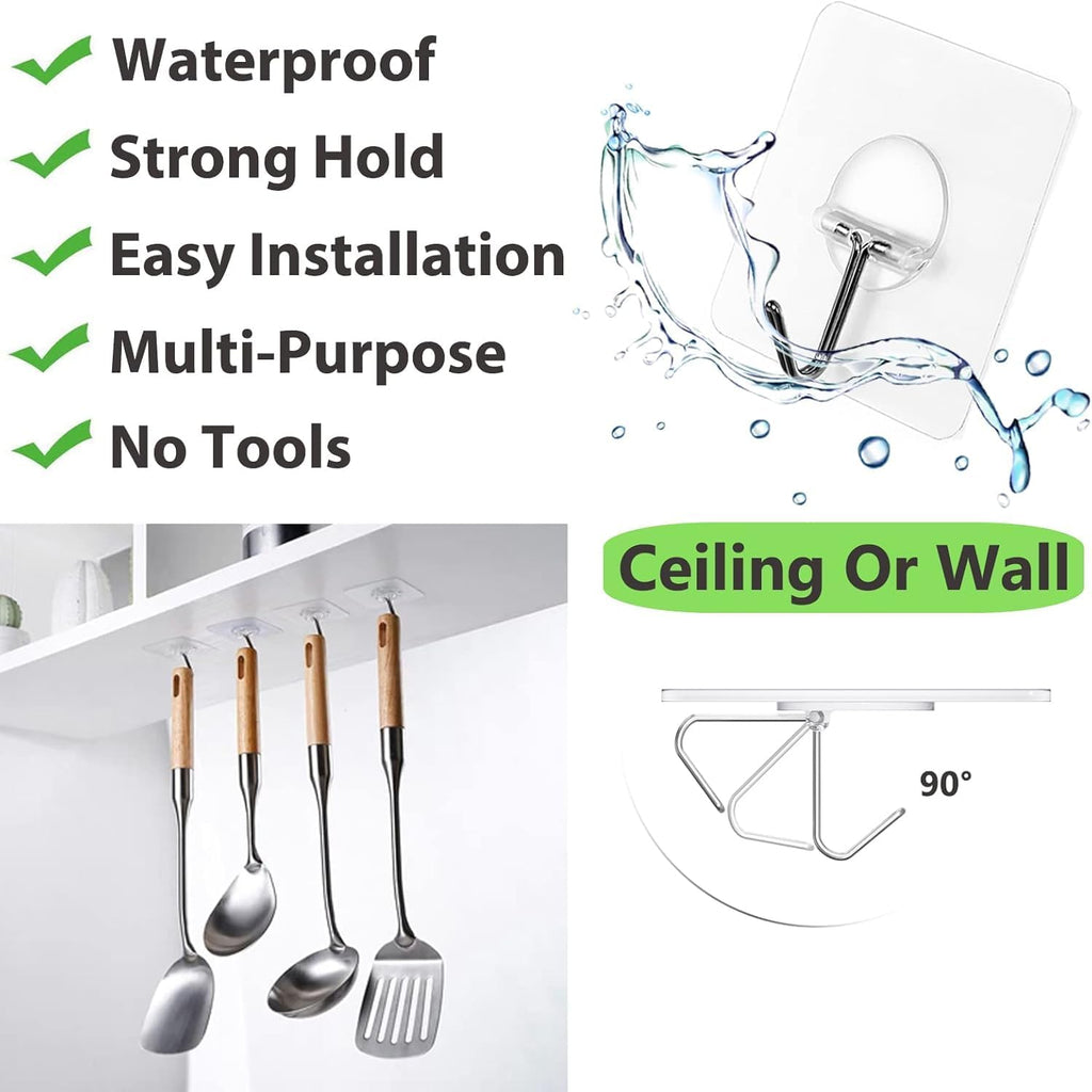 Skiennix Heavy Duty Adhesive Hooks - Waterproof Transparent Towel & Coat Hangers for Bathroom & Kitchen