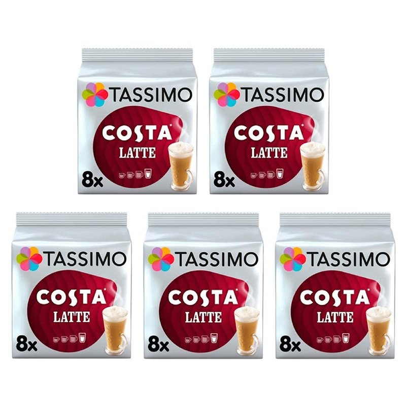 TASSIMO Costa Latte 16 discs, 8 servings (Pack of 5, Total 80 discs, 40 servings)