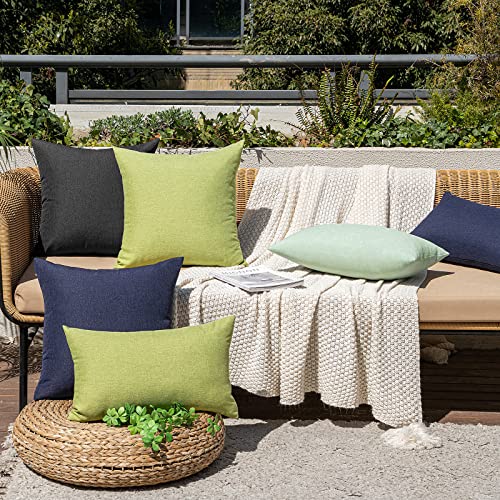 MIULEE Waterproof Outdoor Throw Pillow Covers 18x18 Navy Faux Linen, Set of 2