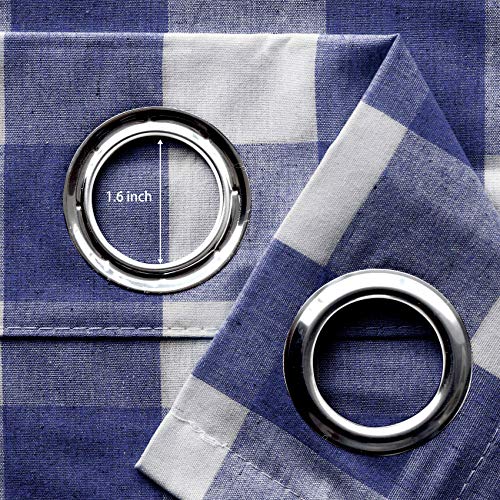 Buffalo Check Curtains 36" Long Grommet Top Window Panels - Navy Blue & White (Set of 2)