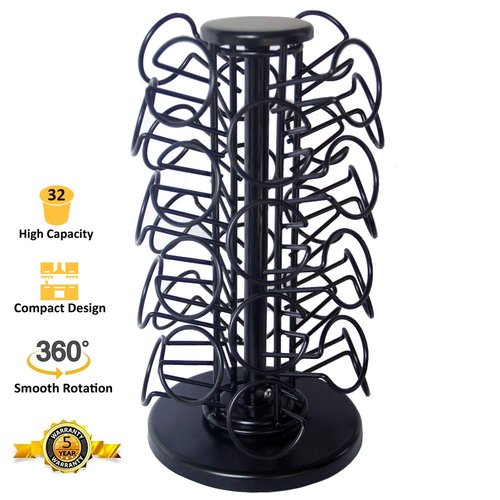 BLACKSMITH FAMILY Capacity of 32 Pods K Cup Holders,K Cup Holder, K Cups Holder,K Cup Carousel, Coffee Pods Holder Storage Organizer Stand,No Assembly Required,Black