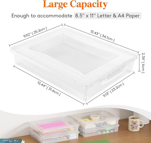 Lifewit 4-Pack Paper Organizer Storage - Multi-Purpose Plastic File Box with Latching Lids | Clear, 32 x 23 cm
