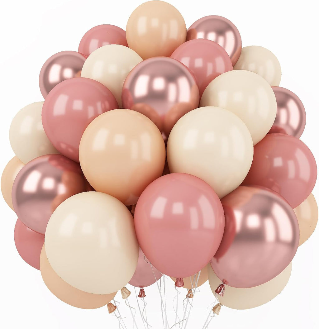 Skiennix Retro Blush Pink Balloons - 60 Pack 12 Inch Metallic Chrome & Dusty Pink for Bridal & Baby Showers