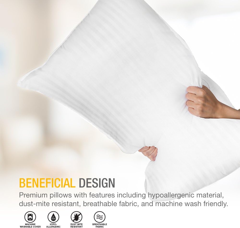 Skiennix Premium Gel Pillows - Luxury Plush Soft Bed Pillows for Home & Hotel | Standard Size, White (Pack of 2)