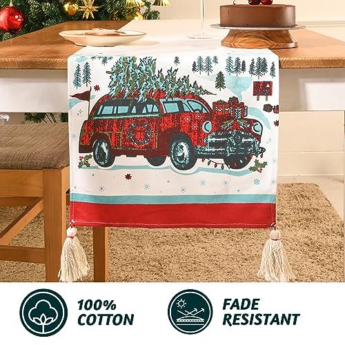 Folkulture Christmas Table Runner 14 x 90 Inches - Red & White, 100% Cotton