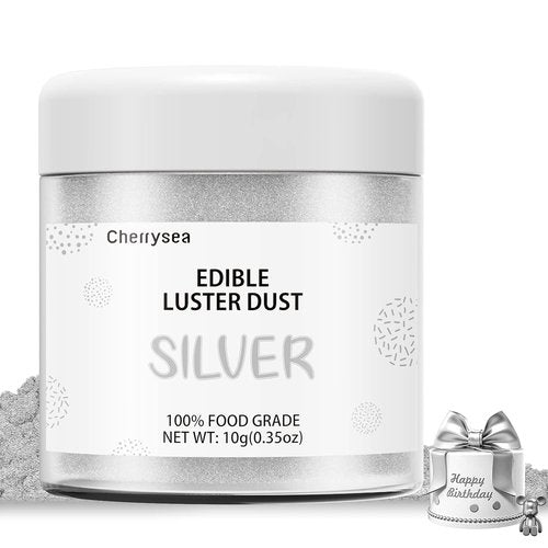 Cherrysea Silver Edible Luster Dust - Tasteless Food Grade Cake Dusting Powder | 10 Grams for Baking
