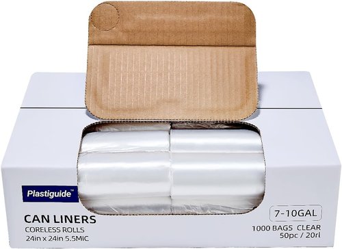 High Density 7-10 Gallon Clear Trash Can Liners by [Brand Name] - 24'' x 24'', 1000 Count for Office & Industrial Use