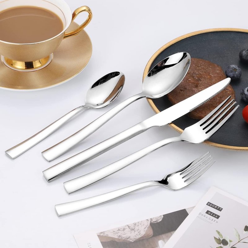 CXJY Silverware Set for 4, 20-Piece Stainless Steel Flatware Cutlery Set, Square Edge Kitchen Utensil Include Knives/Forks/Spoons, Tableware for Home/Hotel, Mirror Polished Dishwasher Safe
