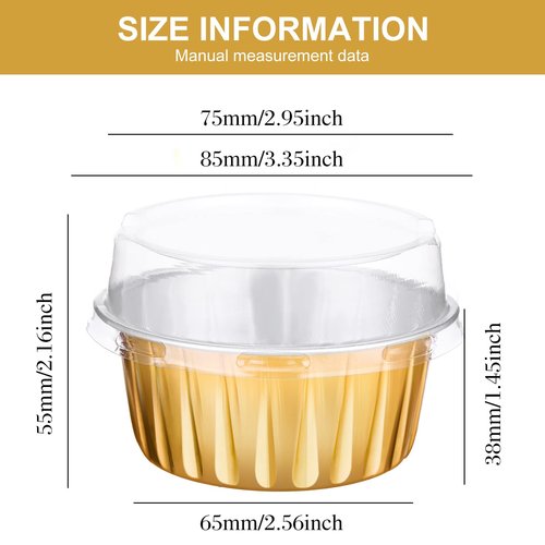Gandeer 200 Pack Aluminum Foil Cupcake Liners with Lids, 5 oz Round Baking Cup,Disposable Tart Pie Ramekin Container for Ramadan, Easter, Wedding Party(Gold,Plain)