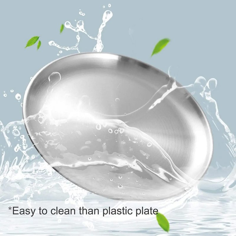 JXHAPY Reusable Brushed Metal Dinner Plates-Stainless Steel Round Plates,Dinner Plate Dish Heavy Duty Kitchenware Round Metal Plates | Dishwasher Safe |Use for BBQ Steak (10 Inch 4 Pack)