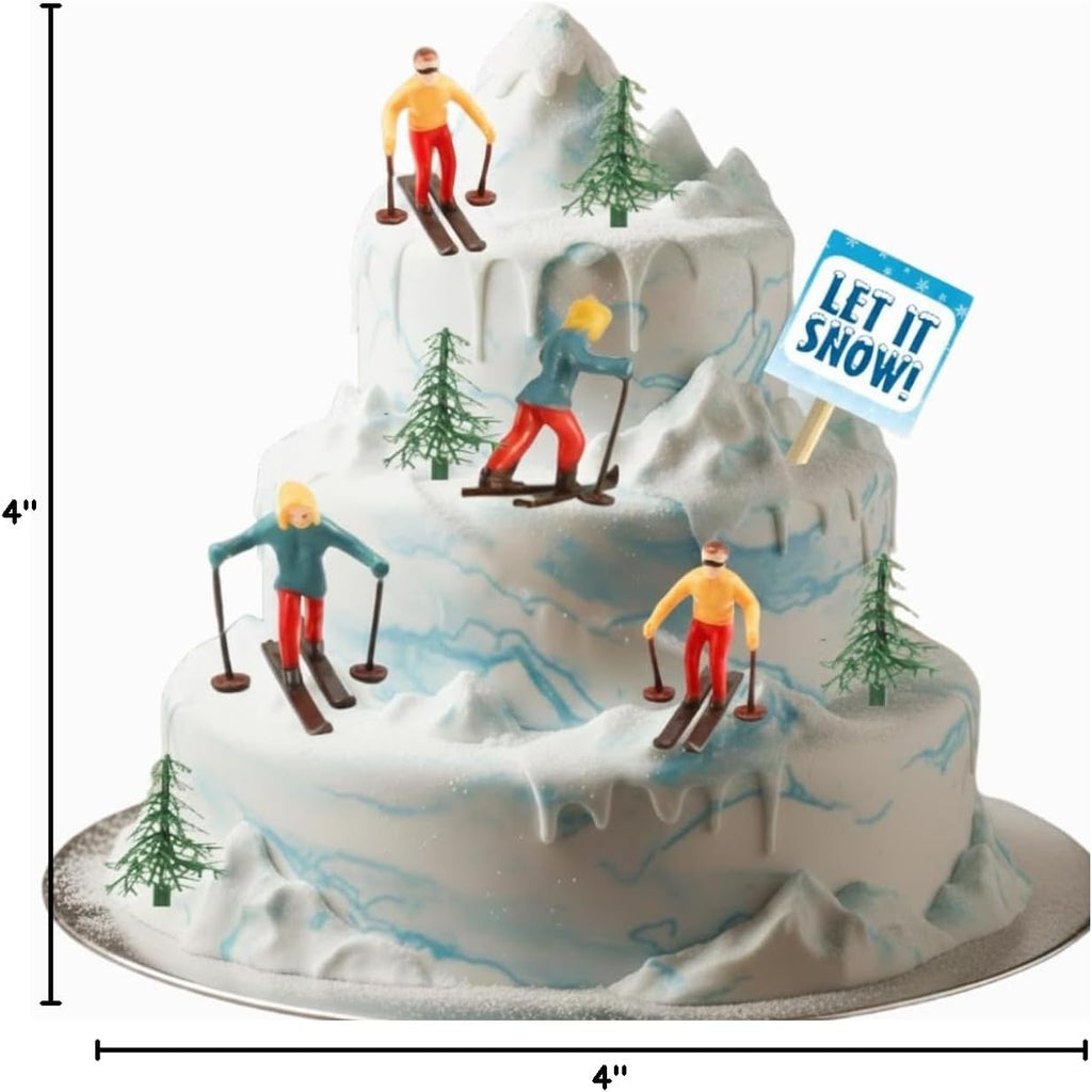 Skiennix Winter Cake Topper Set - Skiers & Evergreen Trees Decoration for Festive Celebrations