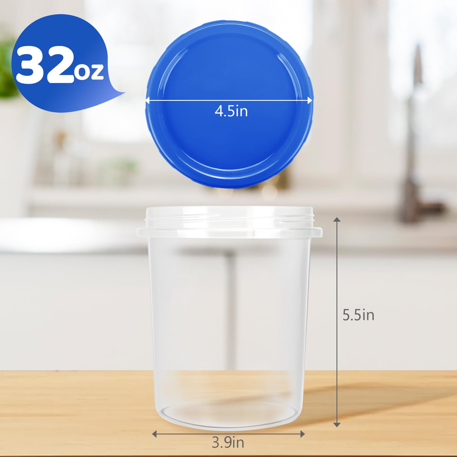 Atecare Heavy Duty Airtight Plastic Containers with Twist Top Lids, Stackable Freezer Containers for Lunch, Salad, Soup, Leftover, Ice Cream, BPA Free [6 Pack-32 oz]