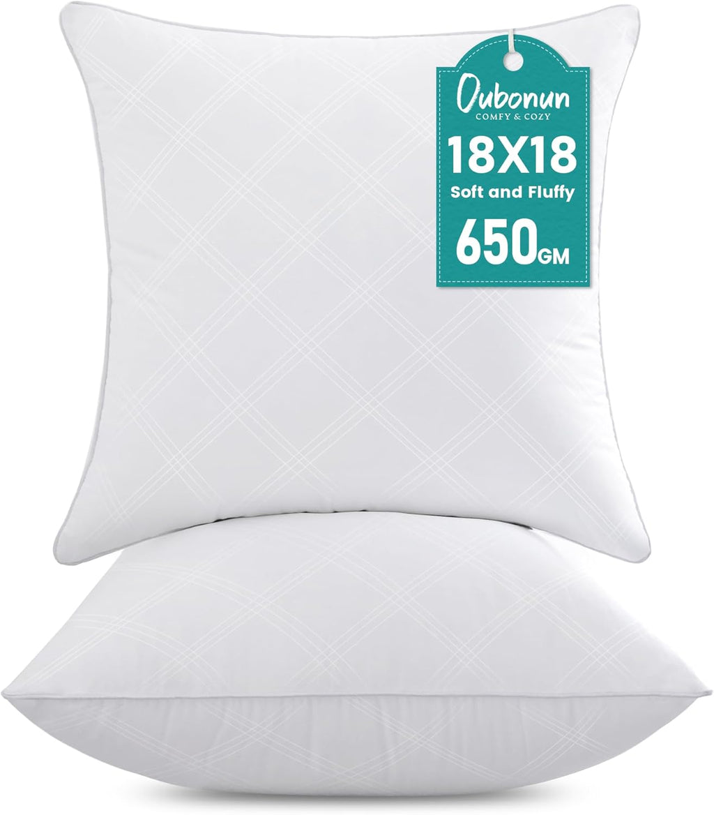 Oubonun Throw Pillow Inserts - Soft & Fluffy 18x18 Inches Cushion Stuffers | Pack of 2 for Sofa & Bed