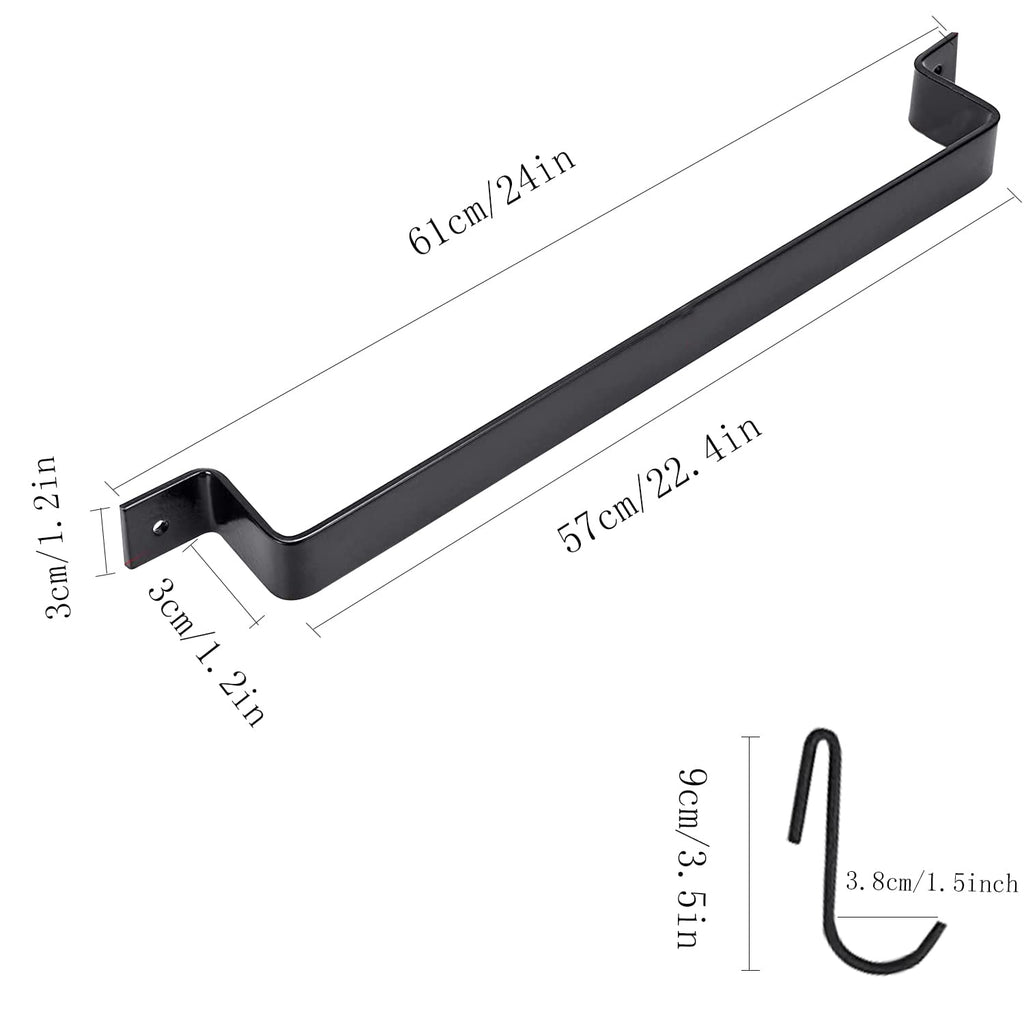 DREAMWENF Kitchen Wall Mounted Hanging Utensil Holder Rack, Wrought Iron Rail Rack with 12 S Hooks for Hanging Kitchen Utensils Set & Cookware,24 inch