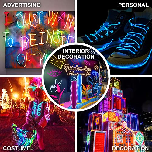 5-Pack 9.8ft EL Wire Neon Glow Rope Lights, Battery Powered for DIY Decor