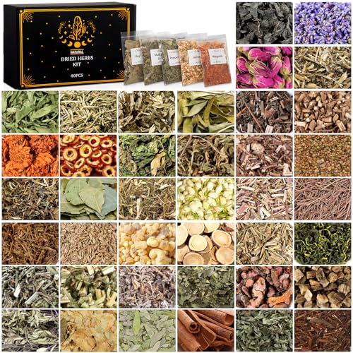 40 Pack Dried Herbs and Flowers Kit for Witchcraft and Spell Crafting