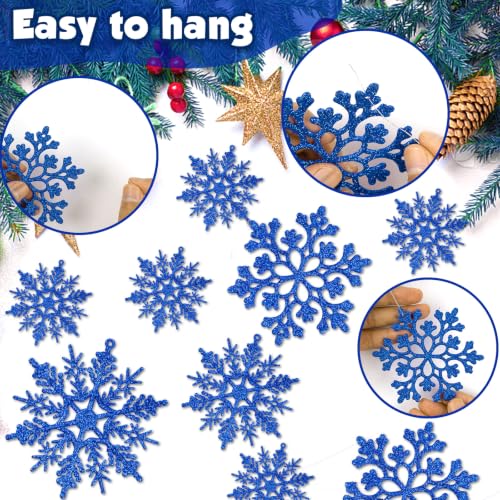 Royal Blue Snowflake Ornaments 36pcs Christmas Glitter Snowflakes for Winter Decorations