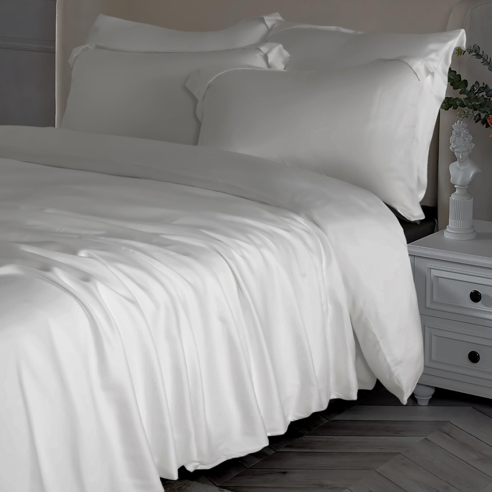 NEXHOME PRO Duvet Cover Set Twin - Lightweight Summer Cooling Comforter Cover for Hot Sleepers 68"x90" 2pcs Breathable White Bedding with Corner Ties,Zipper Closure, No Insert