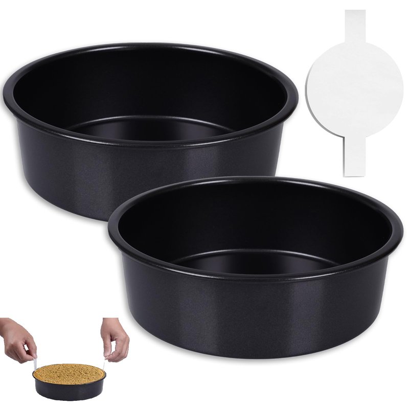 SAGOOITS 6 Inch Cake Pan Set for Baking - 2 Round Cake Pans with 50 Pieces Parchment Paper, Nonstick Deeper Circle Cake Baking Pans Sets for Baking-Black