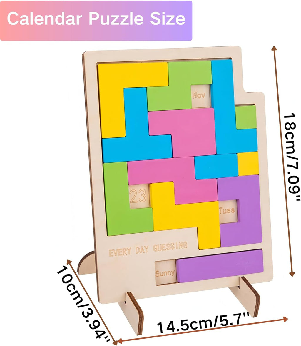 Wooden Daily Calendar Puzzle - 365 Days of Challenges | Desk Block Calendar for Home & Office Decor