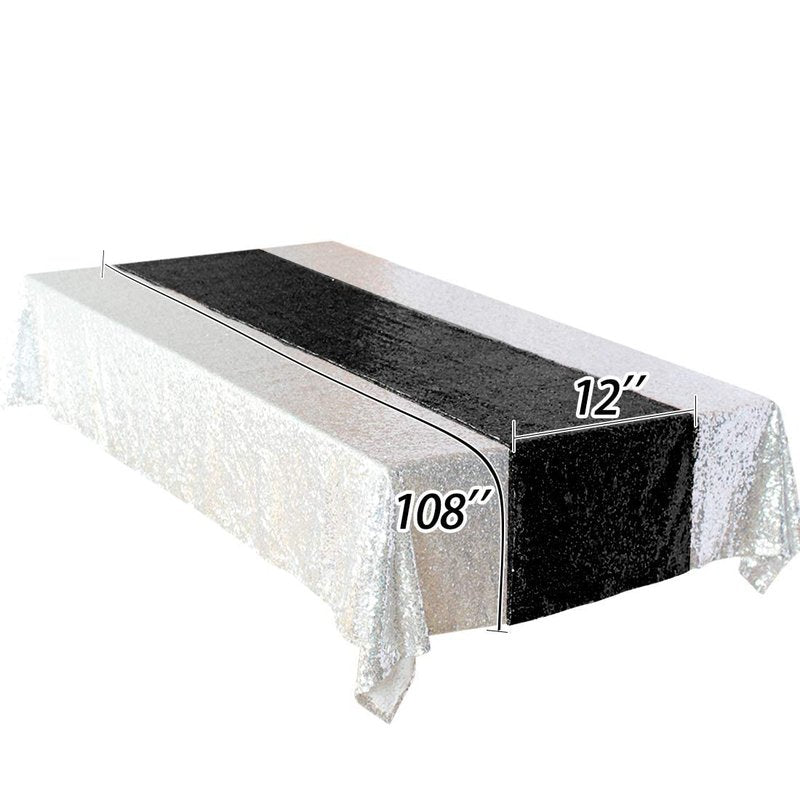 HMQIANG 10 Pack Black Sequin Table Runner 12x108 inch Shiny Metallic Sequin Table Linens Runner Party Decor Black Glitter Party Supplies Fabric for Halloween Baby Shower Holiday Celebration