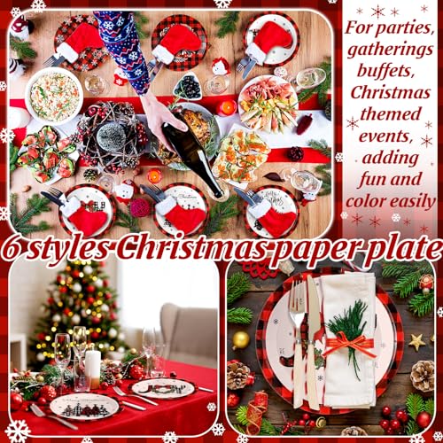 96 Pcs Christmas Paper Plates Disposable 7 Inch Buffalo Plaid Xmas Plates - Christmas Elements