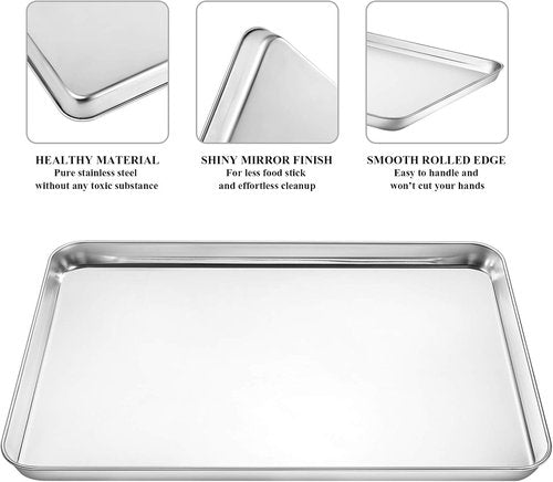 Deedro Baking Sheet Set - Stainless Steel Cookie Half Sheets with Cooling Racks | 17.3 x 12.3 Inch, Heavy Duty & Dishwasher Safe