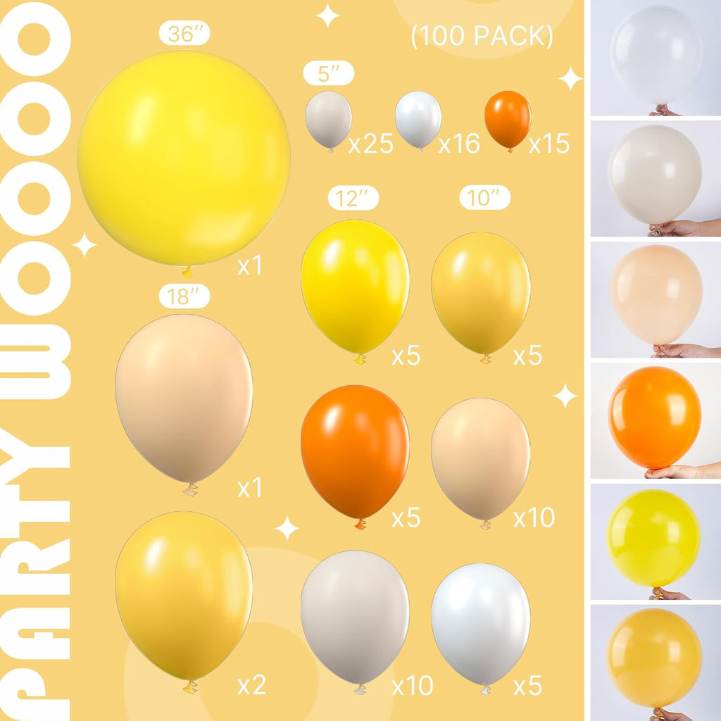 PartyWoo Yellow Balloon Garland - 100 Pcs Assorted Orange & Yellow Balloons | Perfect for Birthday & Party Decor