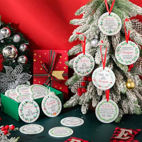 Barydat 12 Pcs Christmas Thank You Ornaments Ceramic – 6 Styles, 2 Each, Coworker Gift