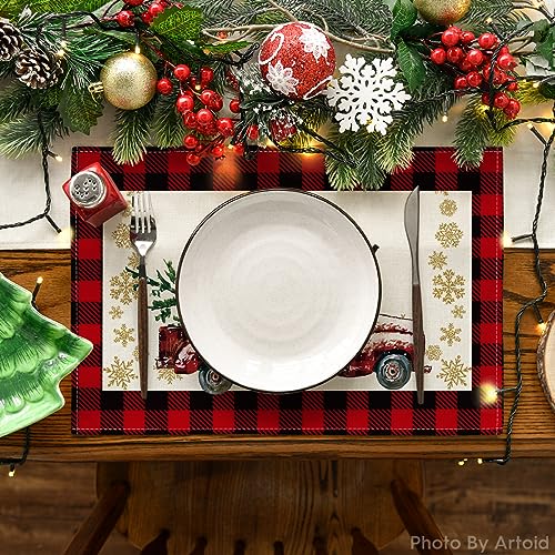 Artoid Mode Red & Black Buffalo Plaid Christmas Placemats Set of 2, 12x18