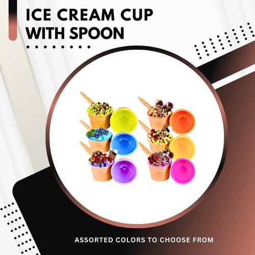 Green Direct Plastic Ice Cream Cups with Spoons - Sundae Dessert Bowls for Frozen Yogurt - Pack of 12