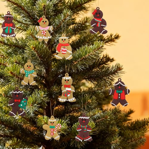 16 Pcs Gingerbread Man Christmas Ornaments - 3 Inch Shatterproof Figurines