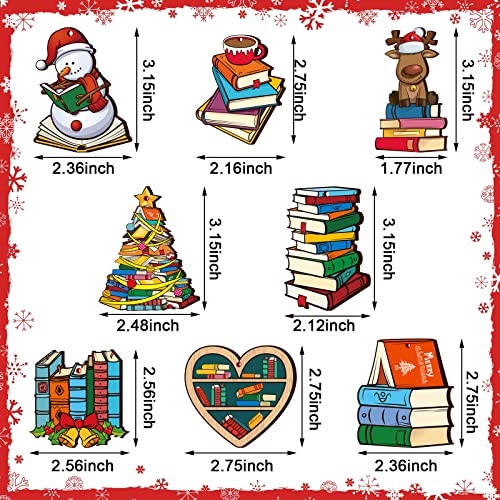 Christmas Wooden Book Ornaments - 24 Pack Holiday Hanging Decorations for Tree & Home