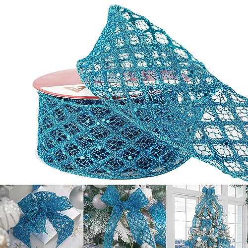 Turquoise Glitter Wired Ribbon 2.5